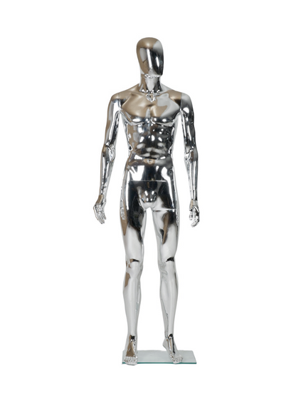 WisdomFur Male Chrome Polypropylene Unbreakable Egghead Mannequin Display Dress Form with with Glass Base, Flexible Arm, Free Split Combination, Aluminum Leg Support, and 360° Rotating Head