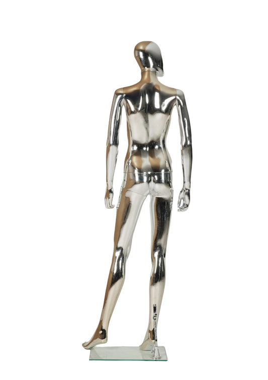 WisdomFur Female Chrome Polypropylene Unbreakable Egghead Mannequin Display Dress Form with Glass Base, Flexible Arm, Free Split Combination, Aluminum Leg Support, and 360° Rotating Head