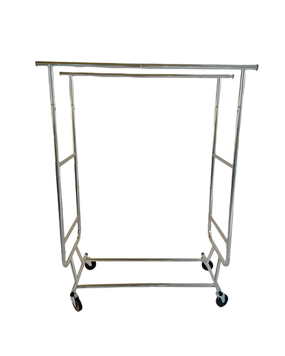 Wisdomfur Double Bars Garment Rack with Wheels, Heavy Duty Garment Rack for Hanging Clothes, Chrome, Standard Rolling Garment Rack with Wheels - Chrome