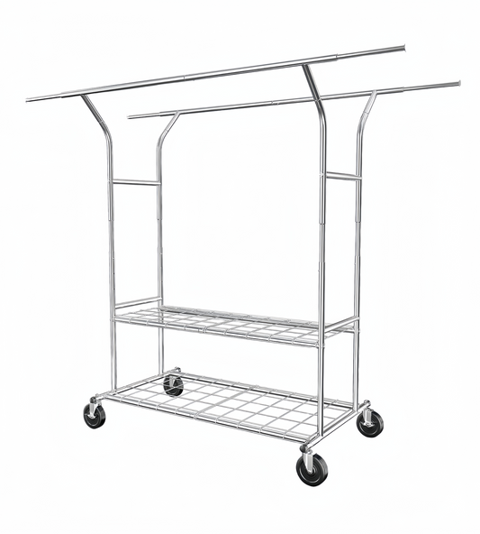 Wisdomfur Heavy Duty Clothing Rack with Wheels, shelf Clothing Racks for Hanging Clothes Rolling Clothes Rack Adjustable Garment Rack Commercial Portable Clothes Rack - Chrome