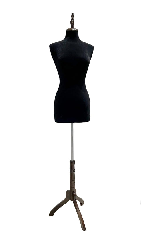 Female Dressing Foam Mannequin for Sewing Patterns, Adjustable HardWood Base, Black & White