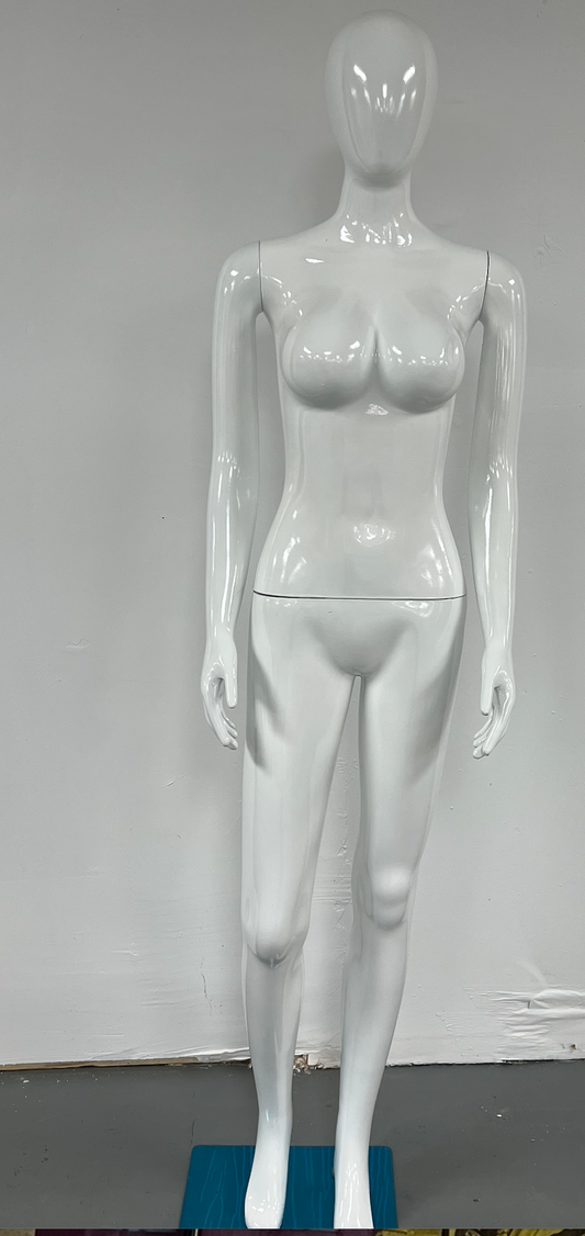 Female Mannequin Full Body Egghead White Shiny Skin